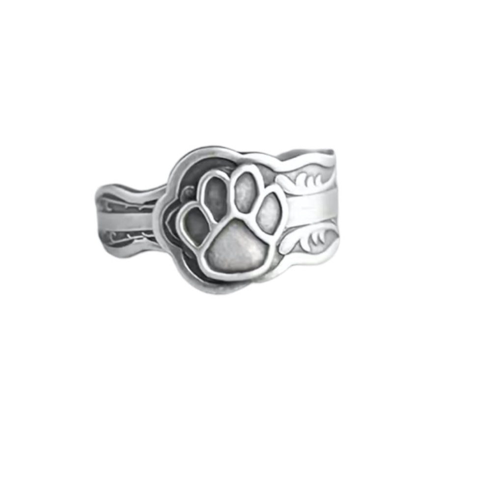 Antique Silver Paw Print Ring